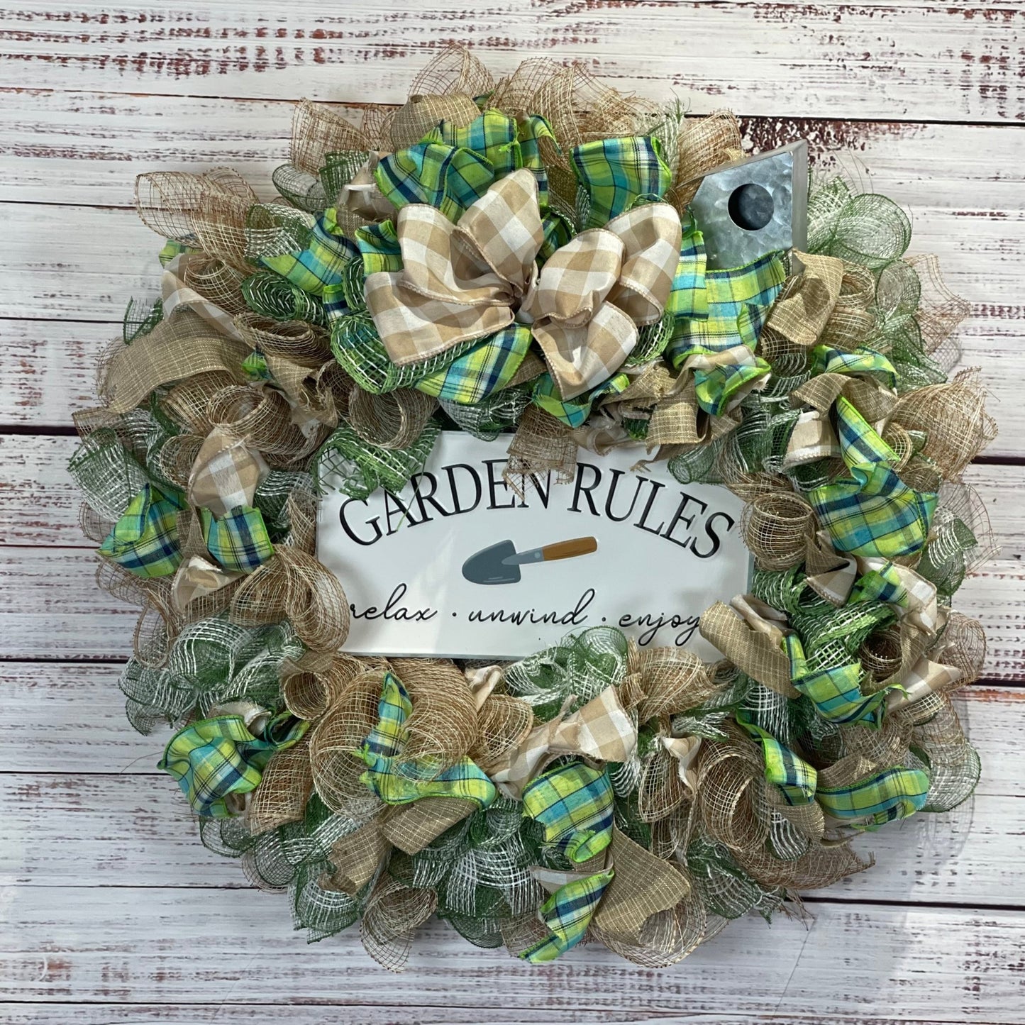 Garden Rules Wreath - Script and Ribbon