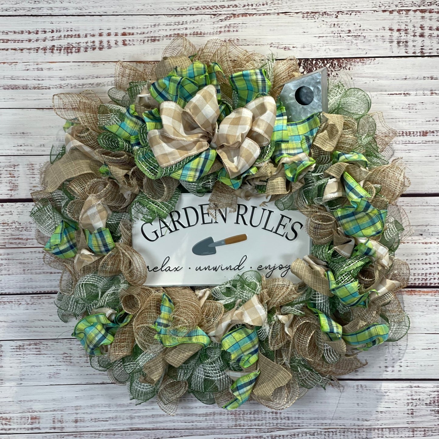 Garden Rules Wreath - Script and Ribbon